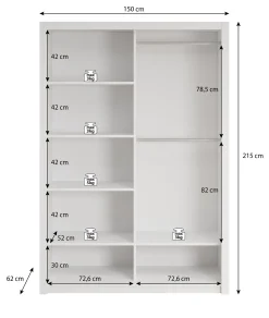 Blake - Kledingkast met schuifdeuren - Zwart - 150x62x215 cm