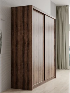 Blake - Kledingkast met schuifdeuren - Donker eiken - 200x62x215 cm