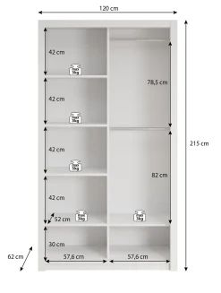 Blake - Kledingkast met schuifdeuren - Wit - 120x62x215 cm