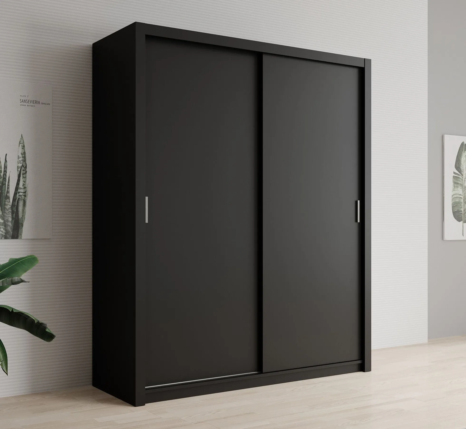 Blake - Kledingkast met schuifdeuren - Zwart - 180x62x215 cm