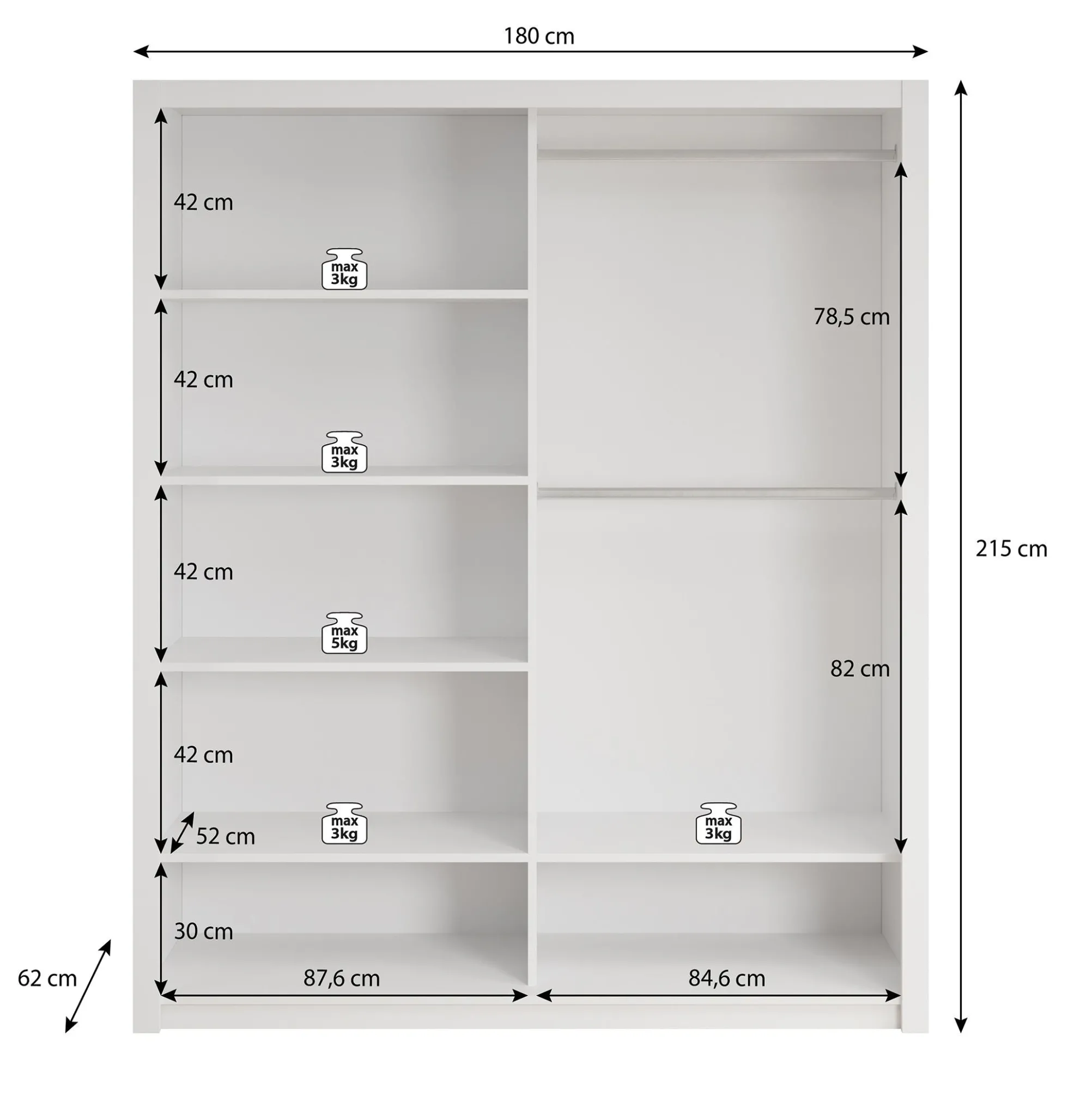 Blake - Kledingkast met schuifdeuren - Zwart - 180x62x215 cm
