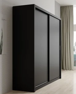 Blake - Kledingkast met schuifdeuren - Zwart - 220x62x215 cm