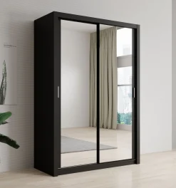 Blake - Kledingkast met spiegel - Zwart - 150x62x215 cm