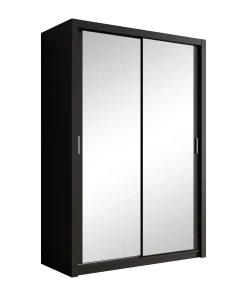 Blake - Kledingkast met spiegel - Zwart - 150x62x215 cm