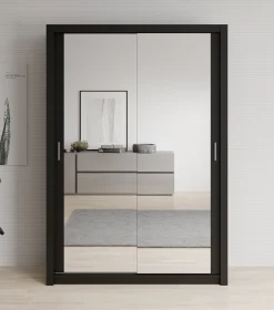 Blake - Kledingkast met spiegel - Zwart - 150x62x215 cm