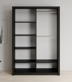 Blake - Kledingkast met spiegel - Zwart - 150x62x215 cm