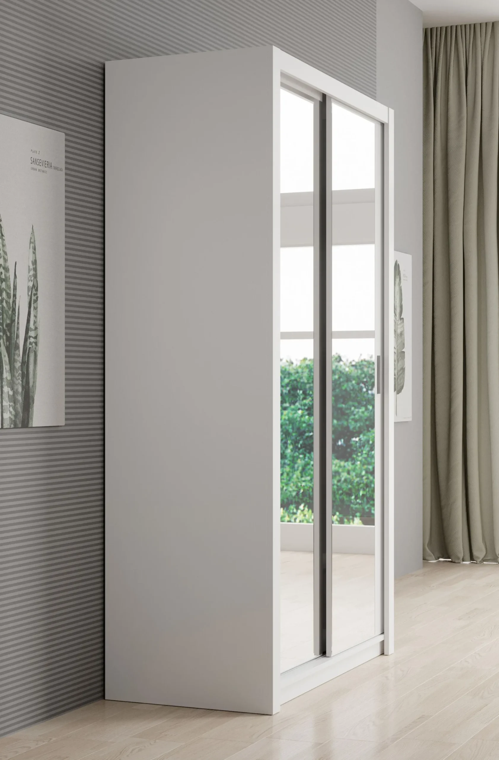 Blake - Kledingkast met spiegel - Wit - 120x62x215 cm
