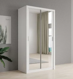 Blake - Kledingkast met spiegel - Wit - 120x62x215 cm
