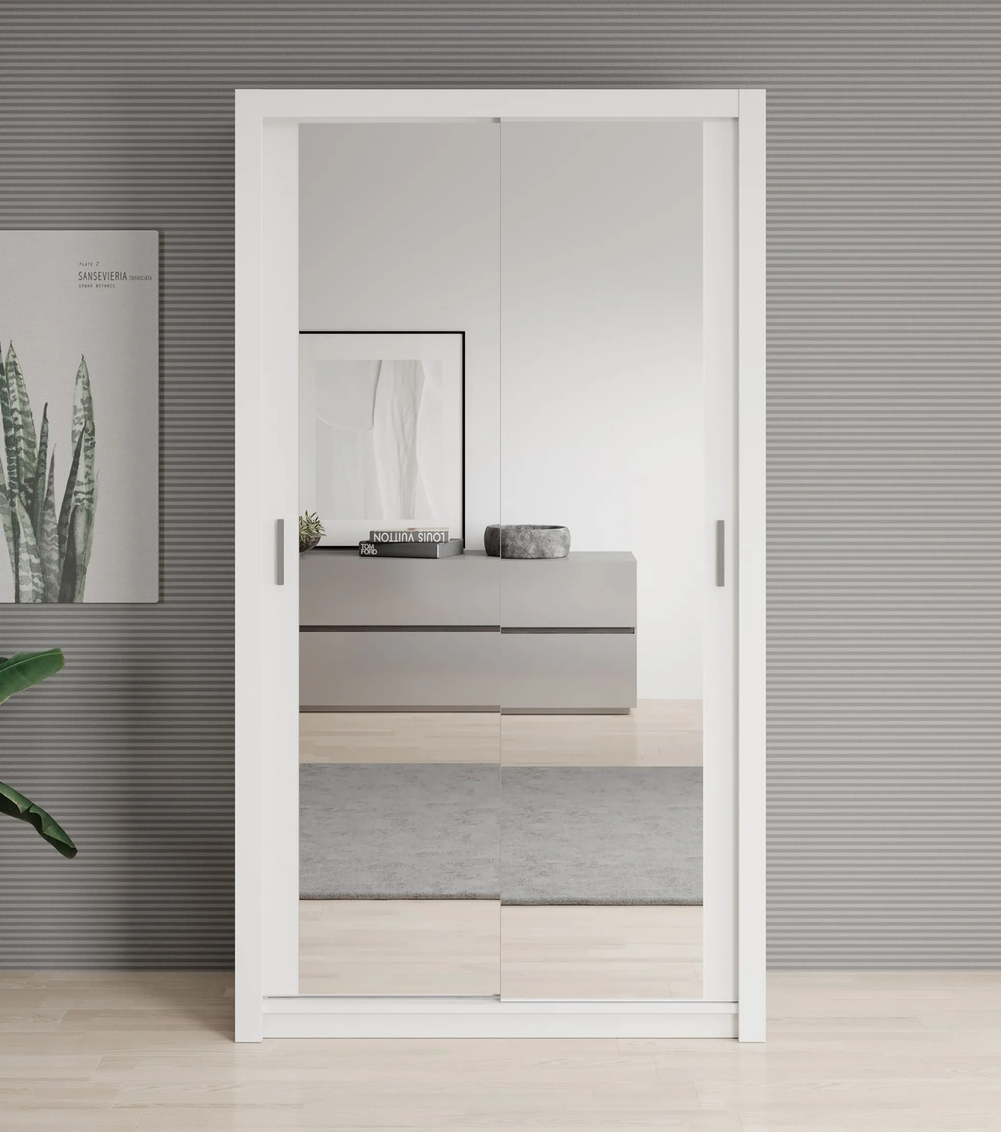 Blake - Kledingkast met spiegel - Wit - 120x62x215 cm