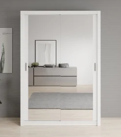 Blake - Kledingkast met spiegel - Wit - 150x62x215 cm