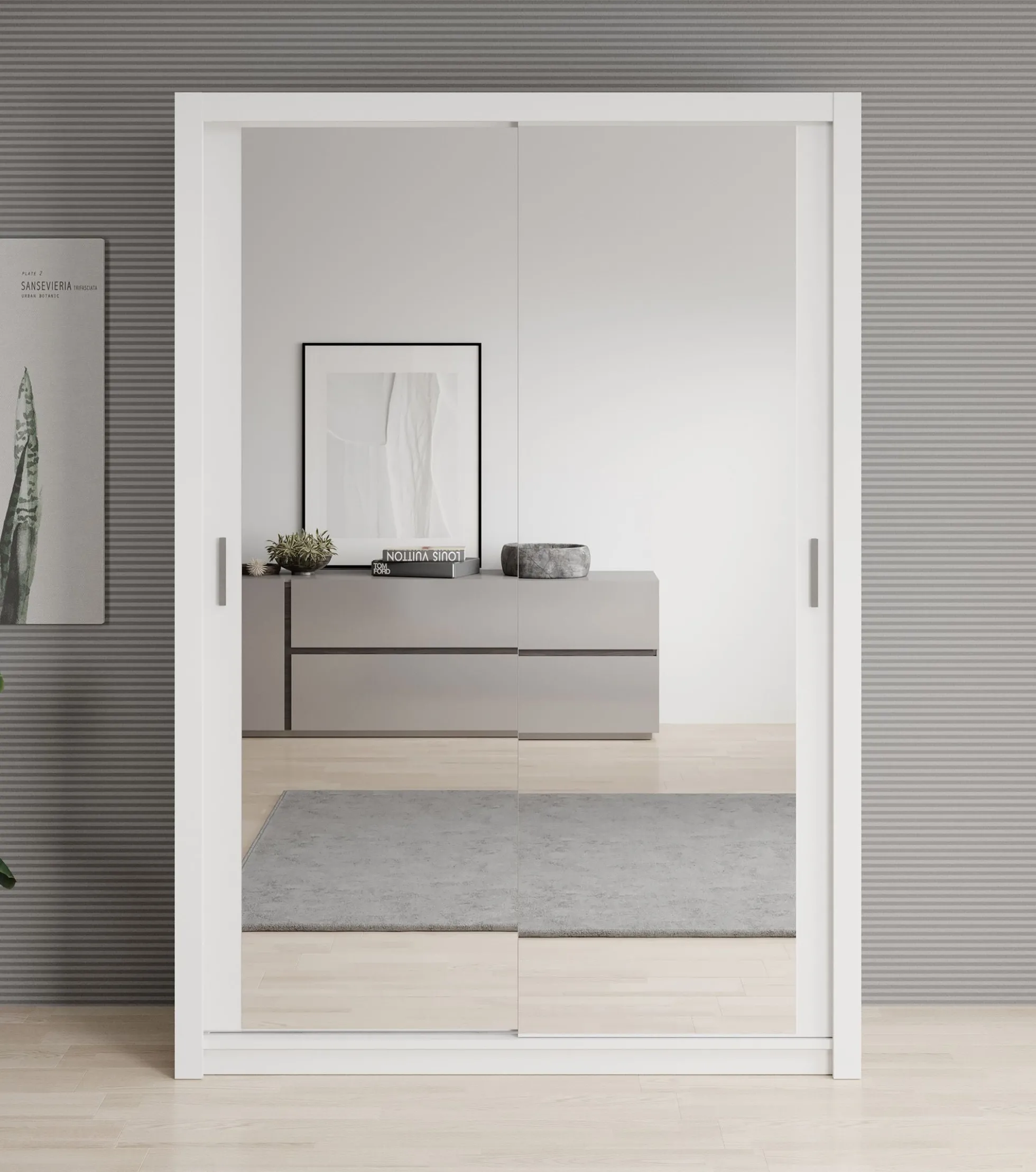 Blake - Kledingkast met spiegel - Wit - 150x62x215 cm