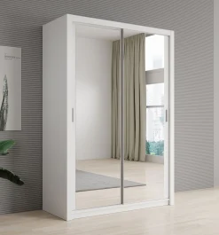 Blake - Kledingkast met spiegel - Wit - 150x62x215 cm
