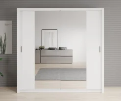 Blake - Kledingkast met spiegel - Wit - 220x62x215 cm