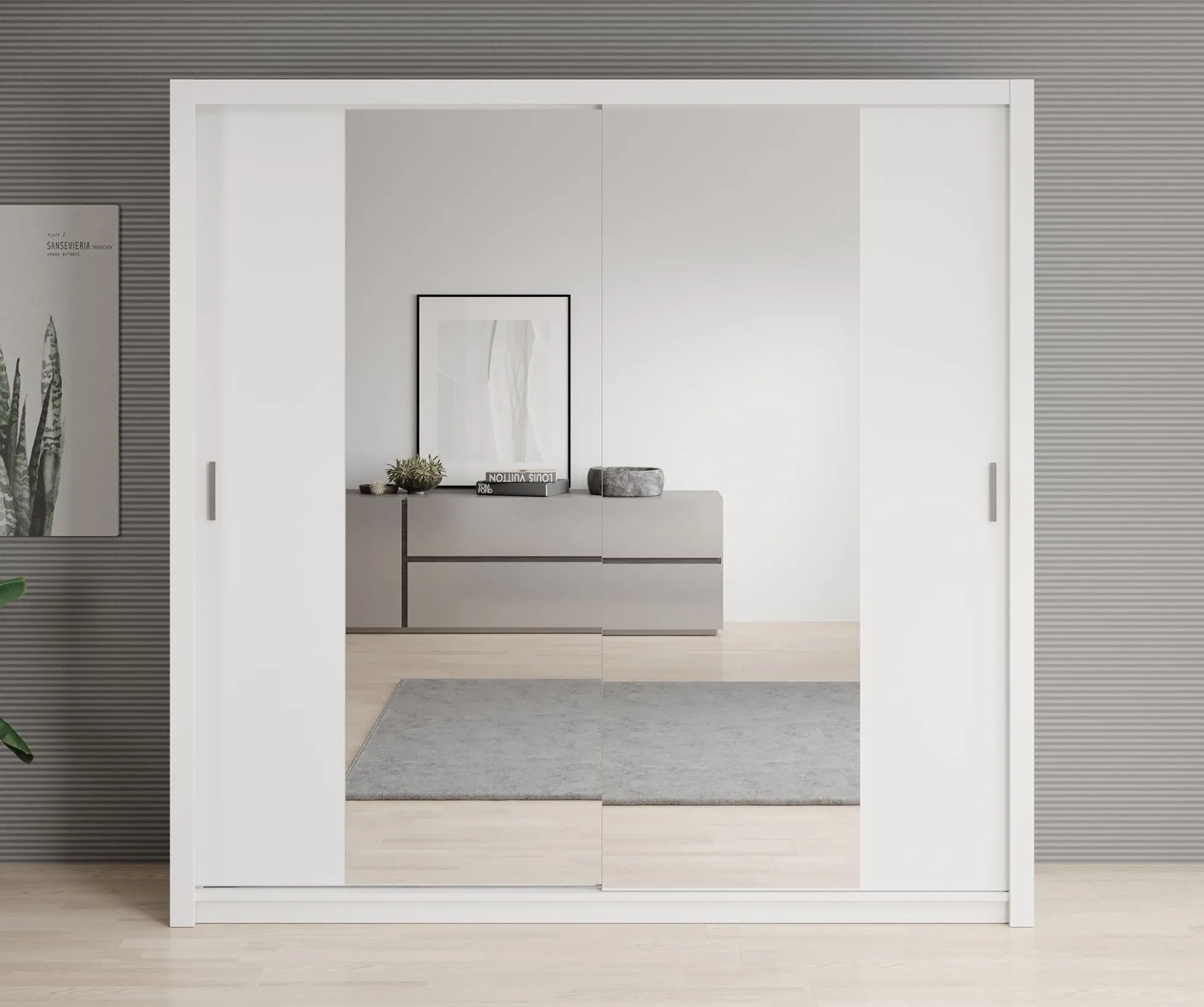 Blake - Kledingkast met spiegel - Wit - 220x62x215 cm