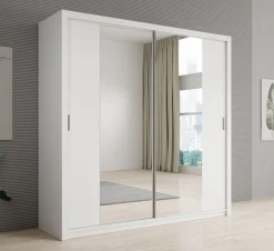 Blake - Kledingkast met spiegel - Wit - 220x62x215 cm