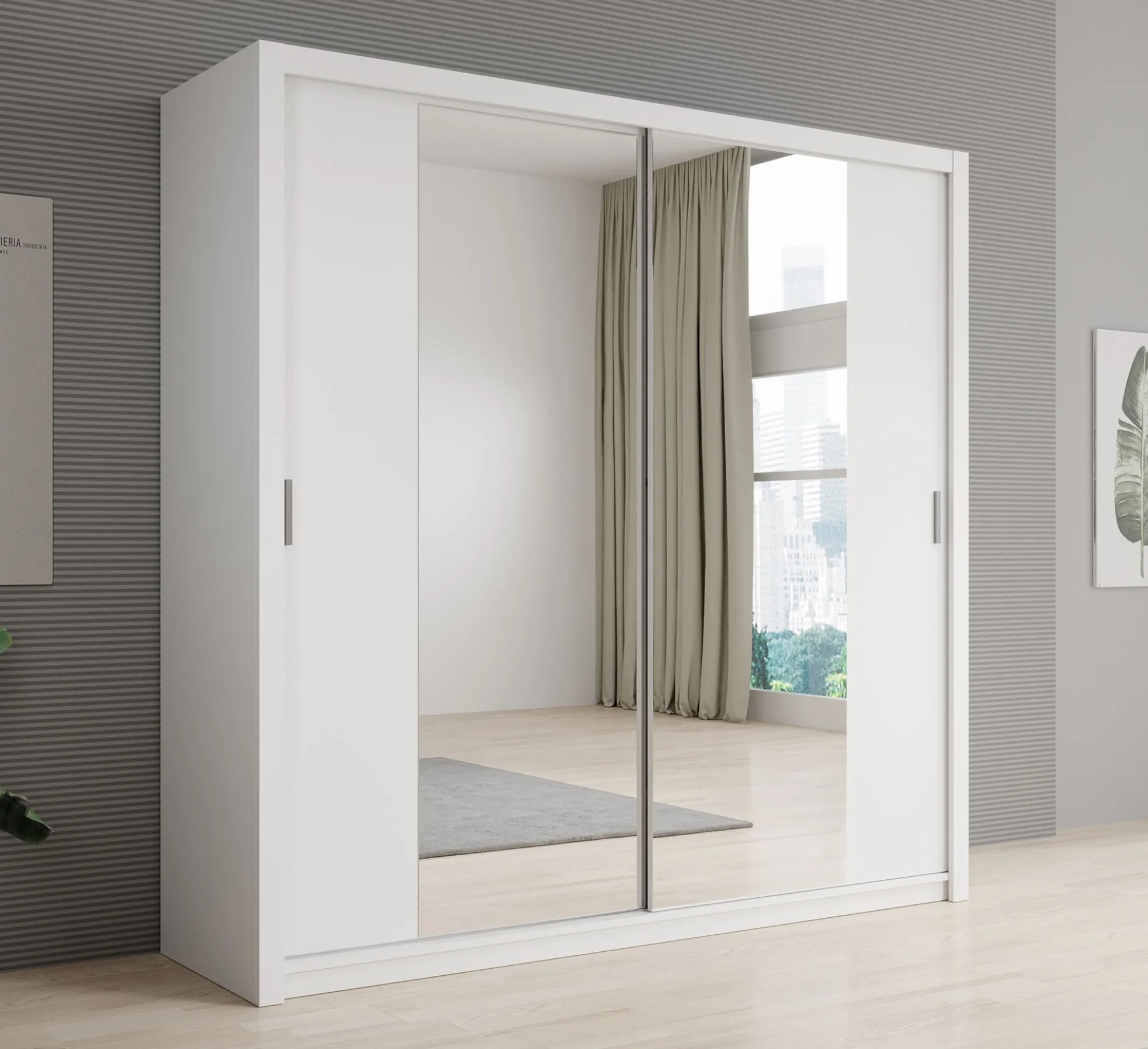 Blake - Kledingkast met spiegel - Wit - 220x62x215 cm