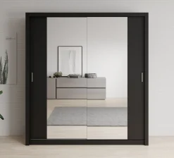 Blake - Kledingkast met spiegel - Zwart - 200x62x215 cm