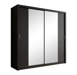 Blake - Kledingkast met spiegel - Zwart - 220x62x215 cm