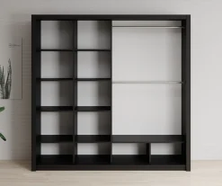 Blake - Kledingkast met spiegel - Zwart - 220x62x215 cm