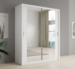 Blake - Kledingkast met spiegel - Wit - 180x62x215 cm