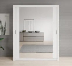 Blake - Kledingkast met spiegel - Wit - 180x62x215 cm