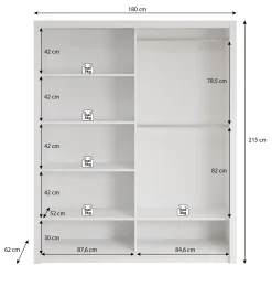 Blake - Kledingkast met spiegel - Wit - 180x62x215 cm