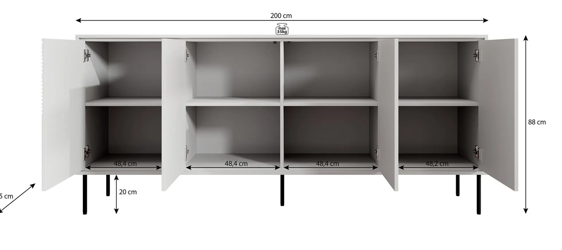 Blanes - Dressoir - Zwart - 200x45x88 cm