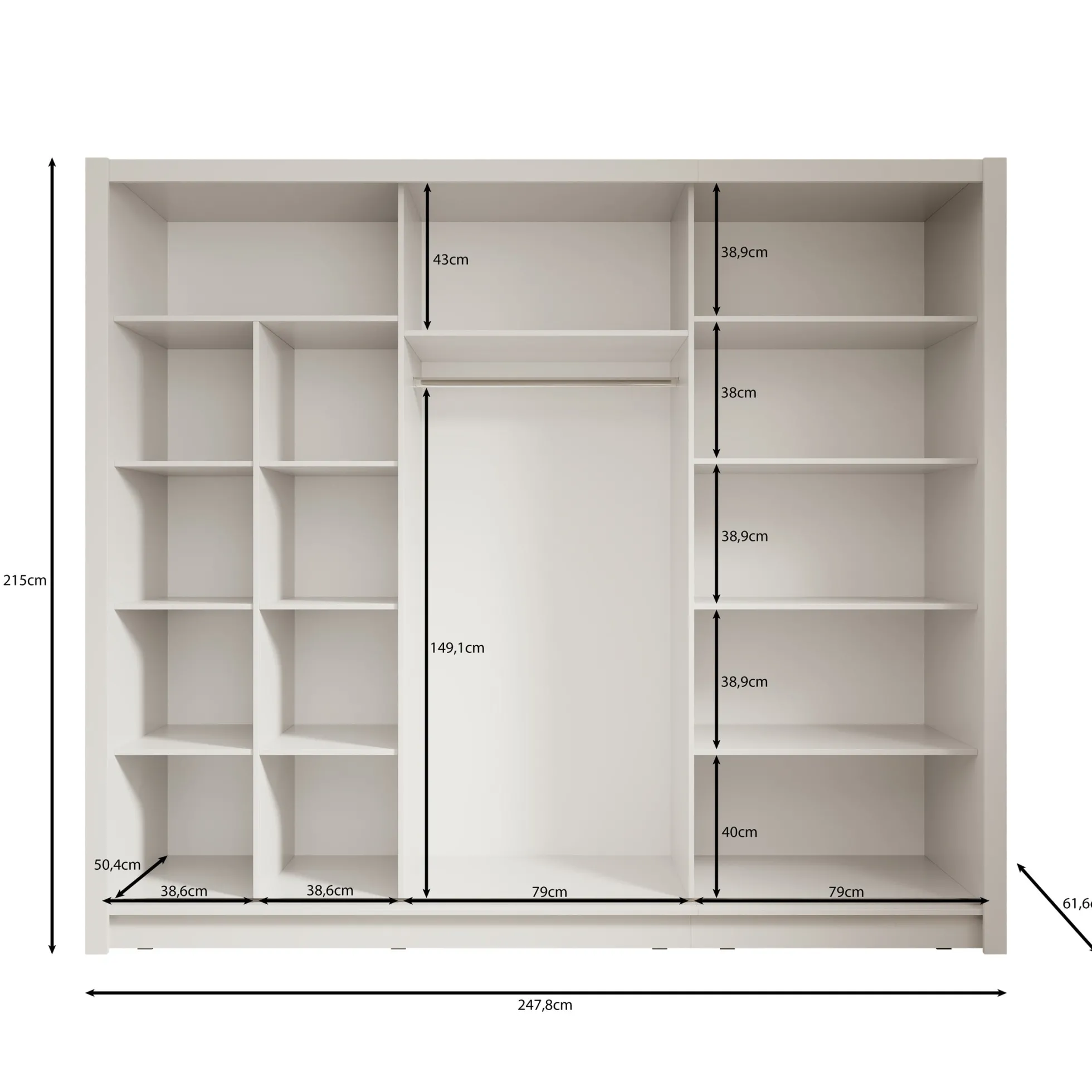 Blue - Kledingkast met schuifdeuren - Antraciet - 248x62x215