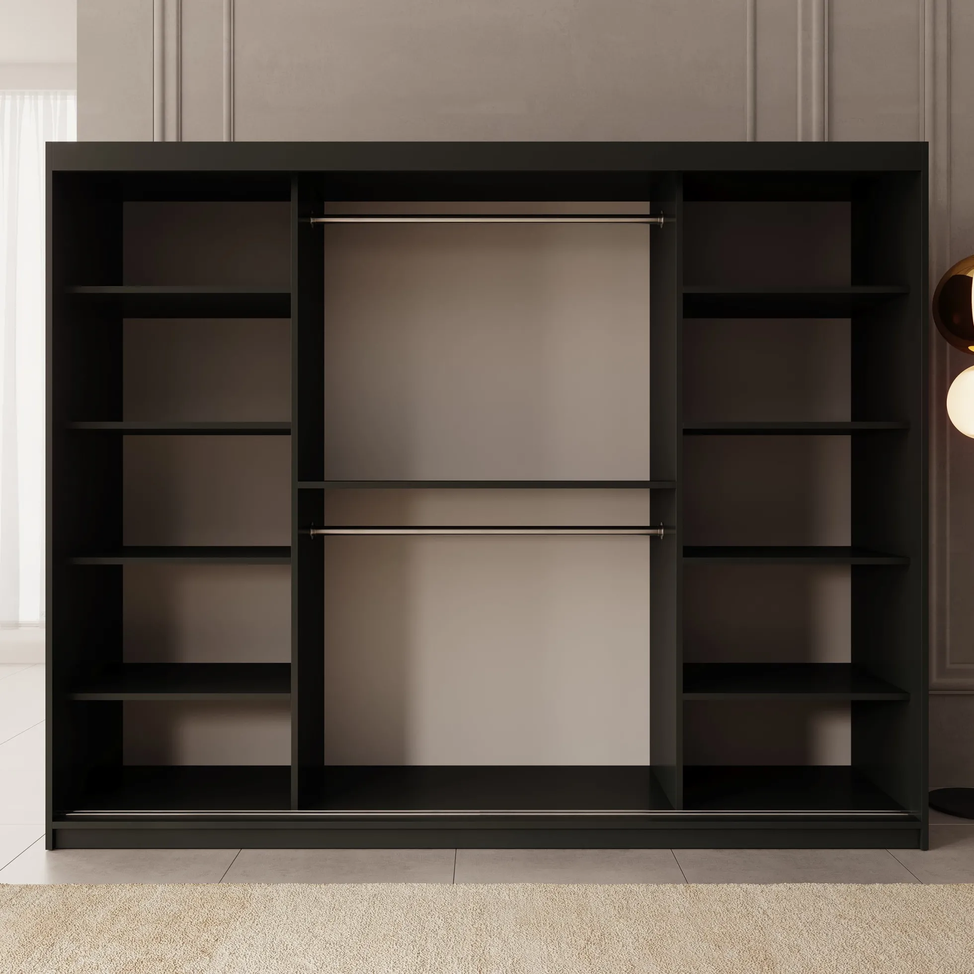 Bodhi - Kledingkast met schuifdeuren - Zwart 250x62x200 cm