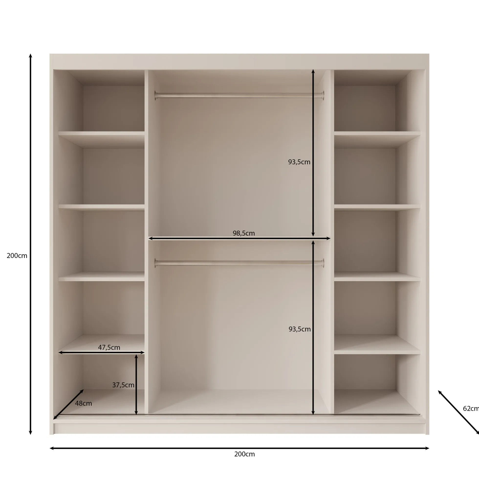 Bodhi - Kledingkast met schuifdeuren - Zwart - 200x62x200 cm