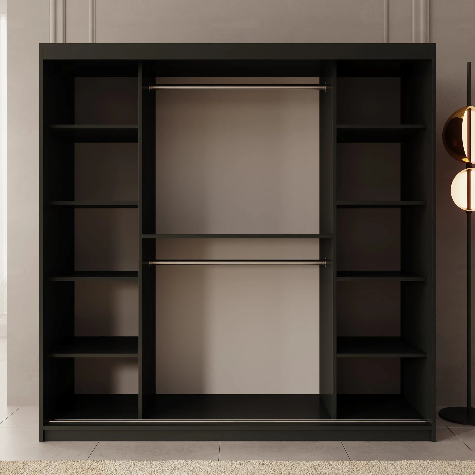Bodhi - Kledingkast met schuifdeuren - Zwart - 200x62x200 cm