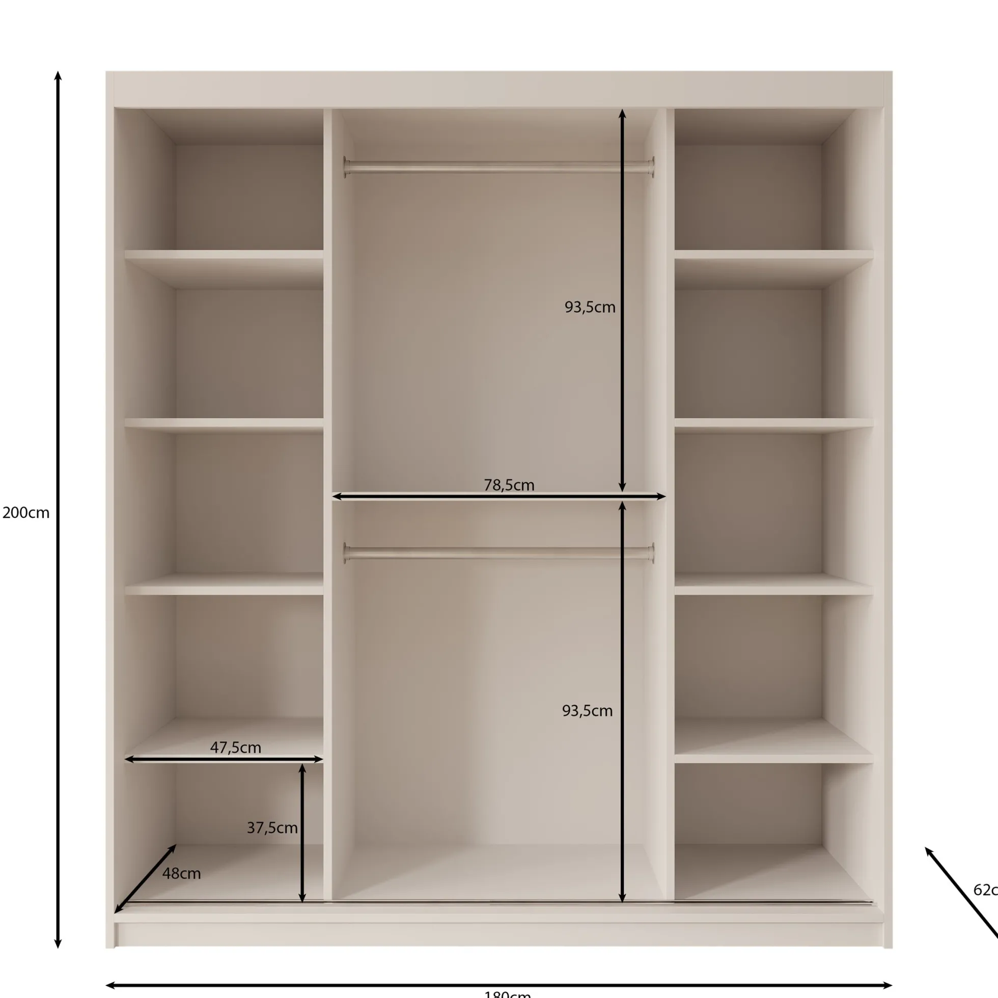 Bodhi - Kledingkast met schuifdeuren - Beige - 180x62x200 cm