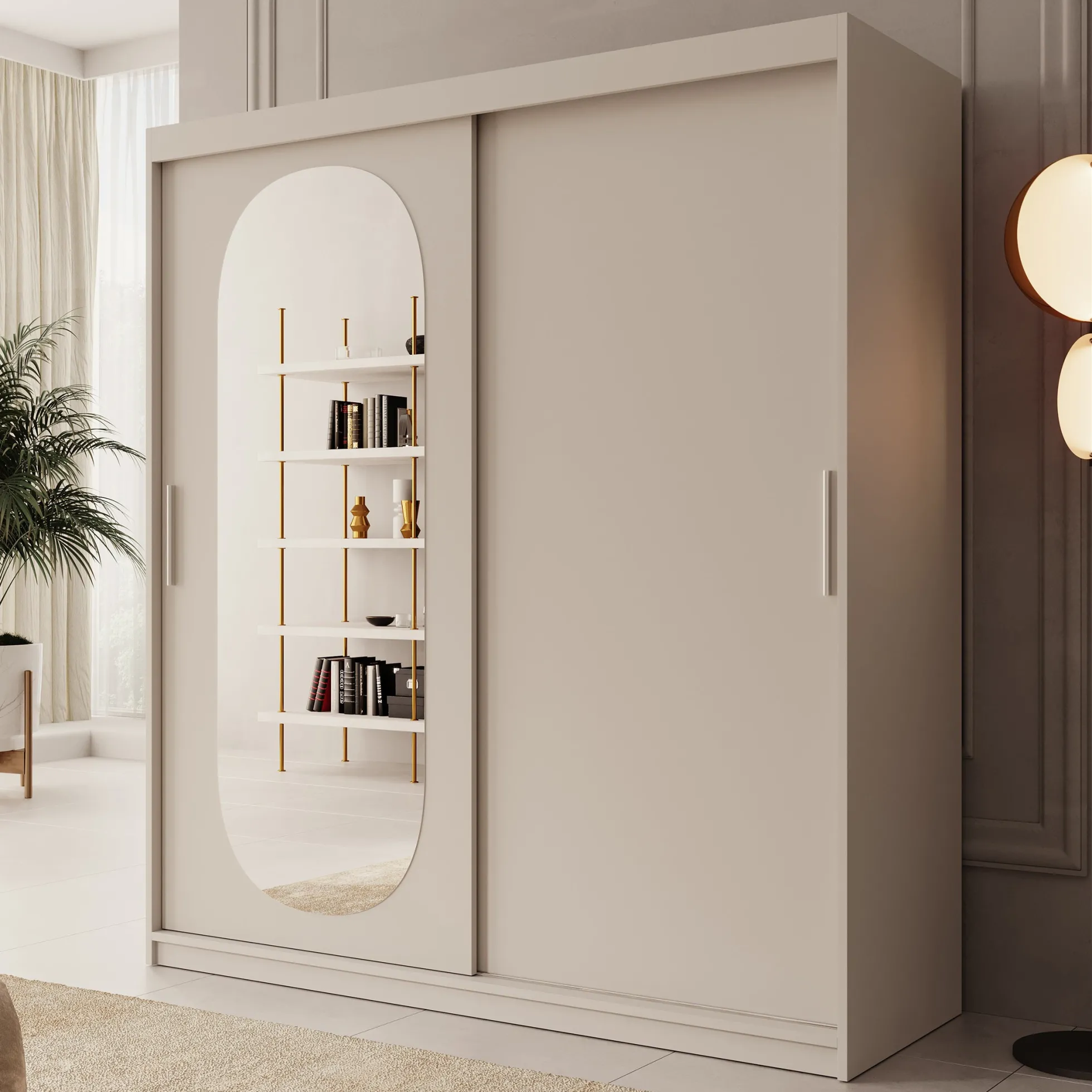 Bodhi - Kledingkast met schuifdeuren - Beige - 180x62x200 cm