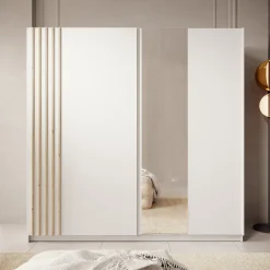 Boets - Kledingkast met schuifdeuren - Wit/eiken - 200x64x199 cm