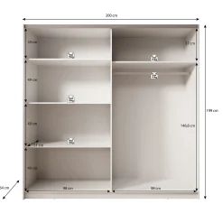 Boets - Kledingkast met schuifdeuren - Zwart/eiken - 200x64x199 cm