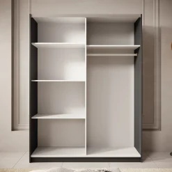 Boets - Kledingkast met schuifdeuren - Zwart/eiken - 150x64x199 cm