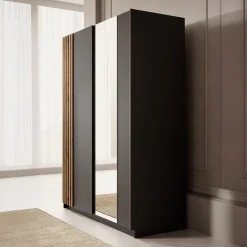 Boets - Kledingkast met schuifdeuren - Zwart/eiken - 150x64x199 cm