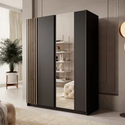 Boets - Kledingkast met schuifdeuren - Zwart/eiken - 150x64x199 cm