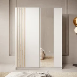 Boets - Kledingkast met schuifdeuren - Wit/eiken - 150x64x199 cm