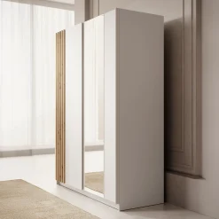 Boets - Kledingkast met schuifdeuren - Wit/eiken - 150x64x199 cm