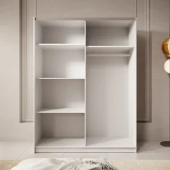 Boets - Kledingkast met schuifdeuren - Wit/eiken - 150x64x199 cm