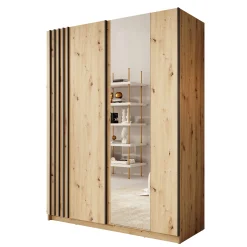Boets - Kledingkast met spiegel - Eikenpatroon - 150x64x199 cm