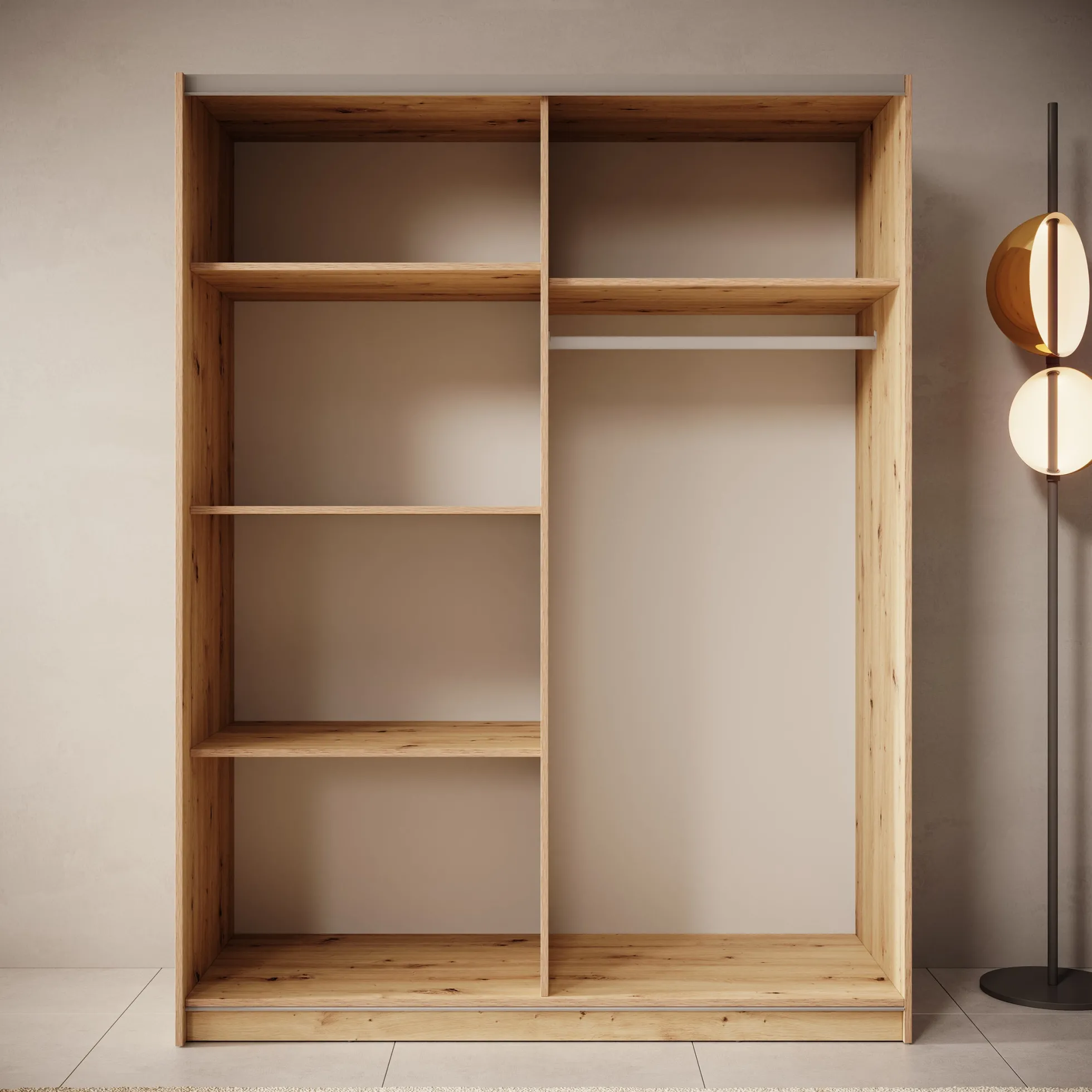Boets - Kledingkast met spiegel - Eikenpatroon - 150x64x199 cm