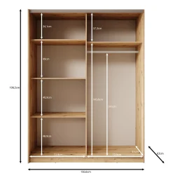 Boets - Kledingkast met spiegel - Eikenpatroon - 150x64x199 cm