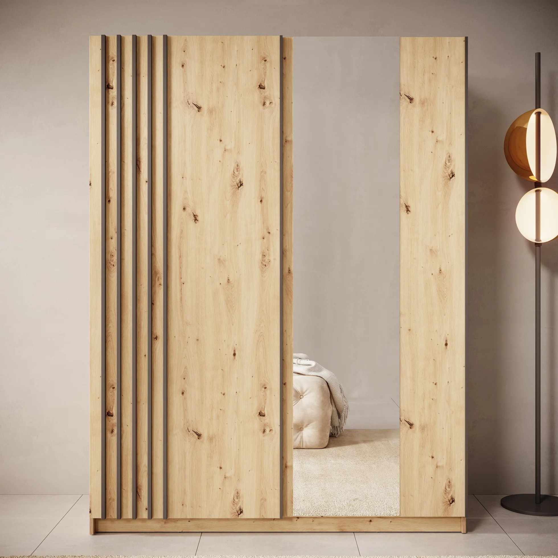 Boets - Kledingkast met spiegel - Eikenpatroon - 150x64x199 cm