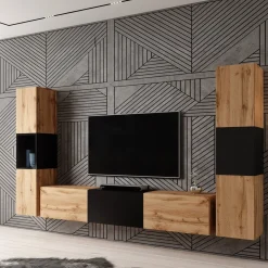 Bonzo 3 - Wandmeubel - Eiken/zwart - 180x33x30 cm