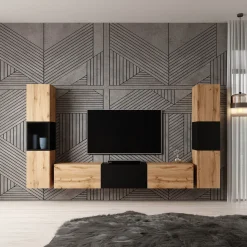 Bonzo 3 - Wandmeubel - Eiken/zwart - 180x33x30 cm