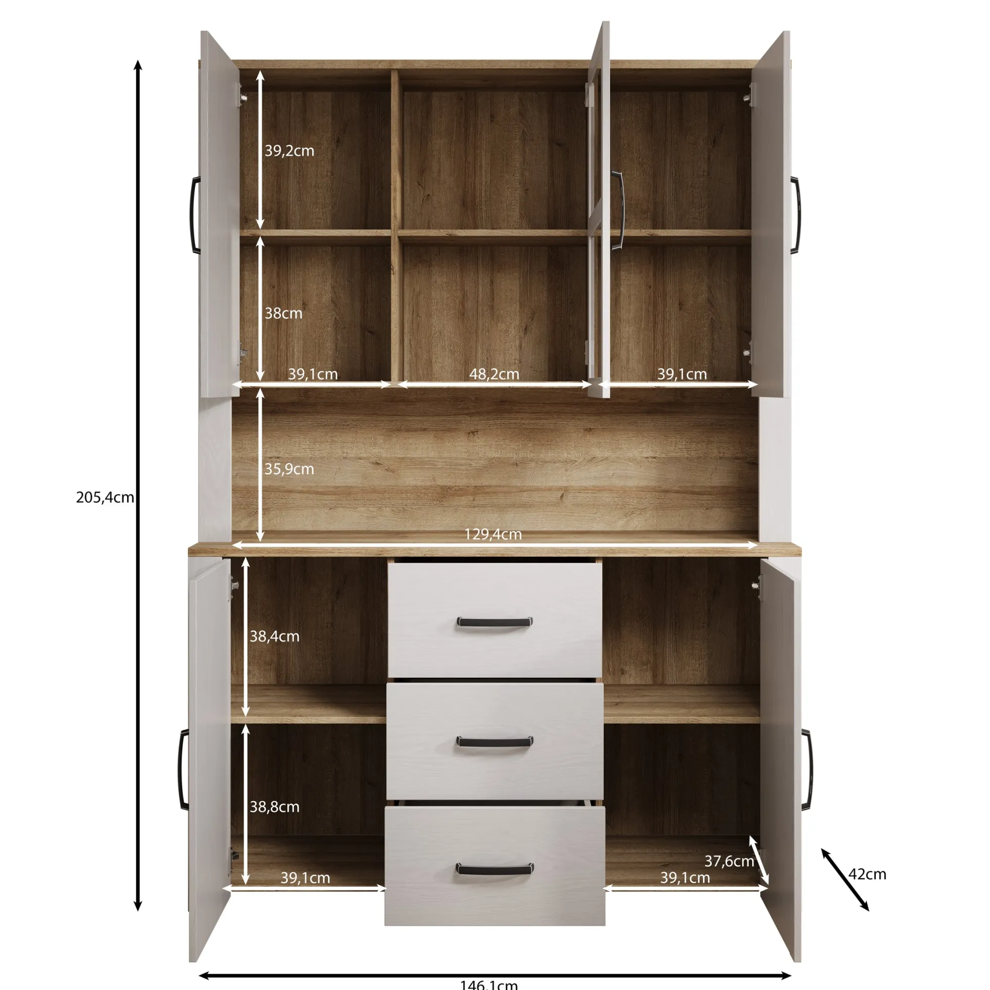 Borello - Buffetkast - Wit - 146x42x205 cm