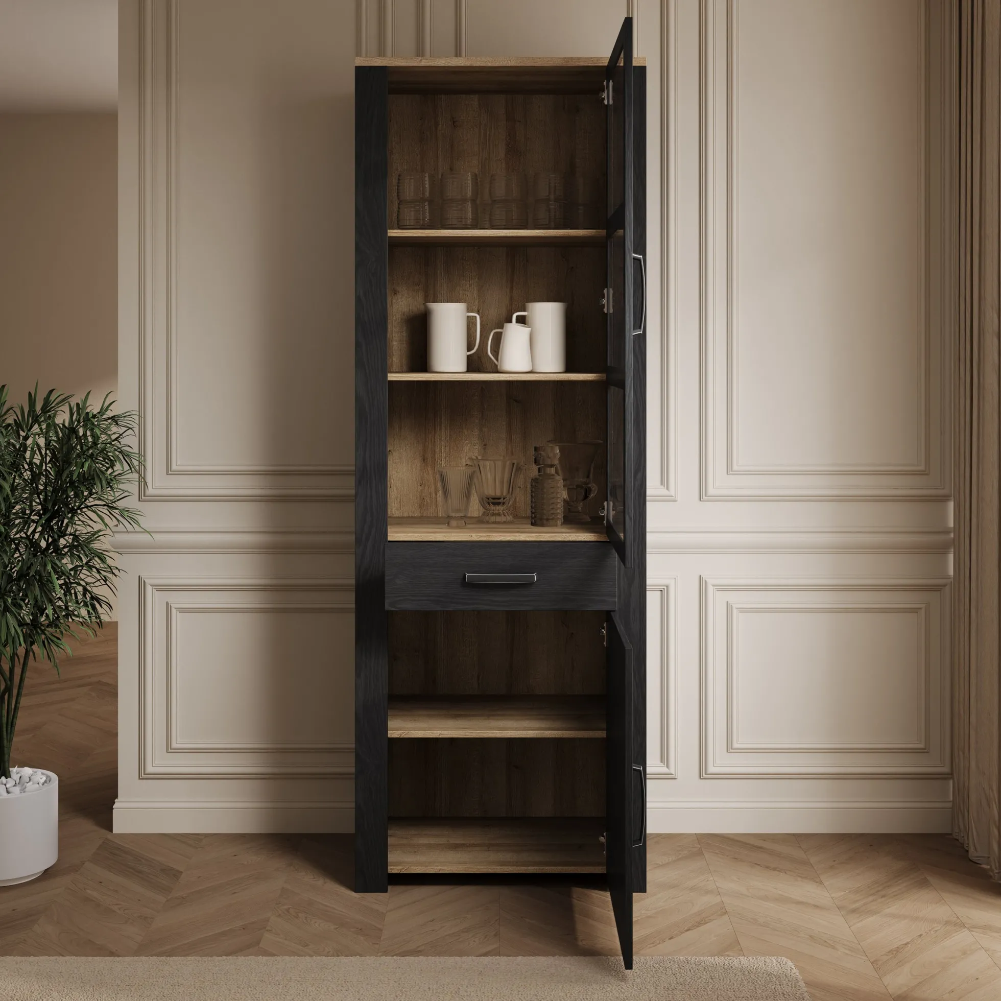 Borello - Buffetkast - Zwart - 72x42x205 cm