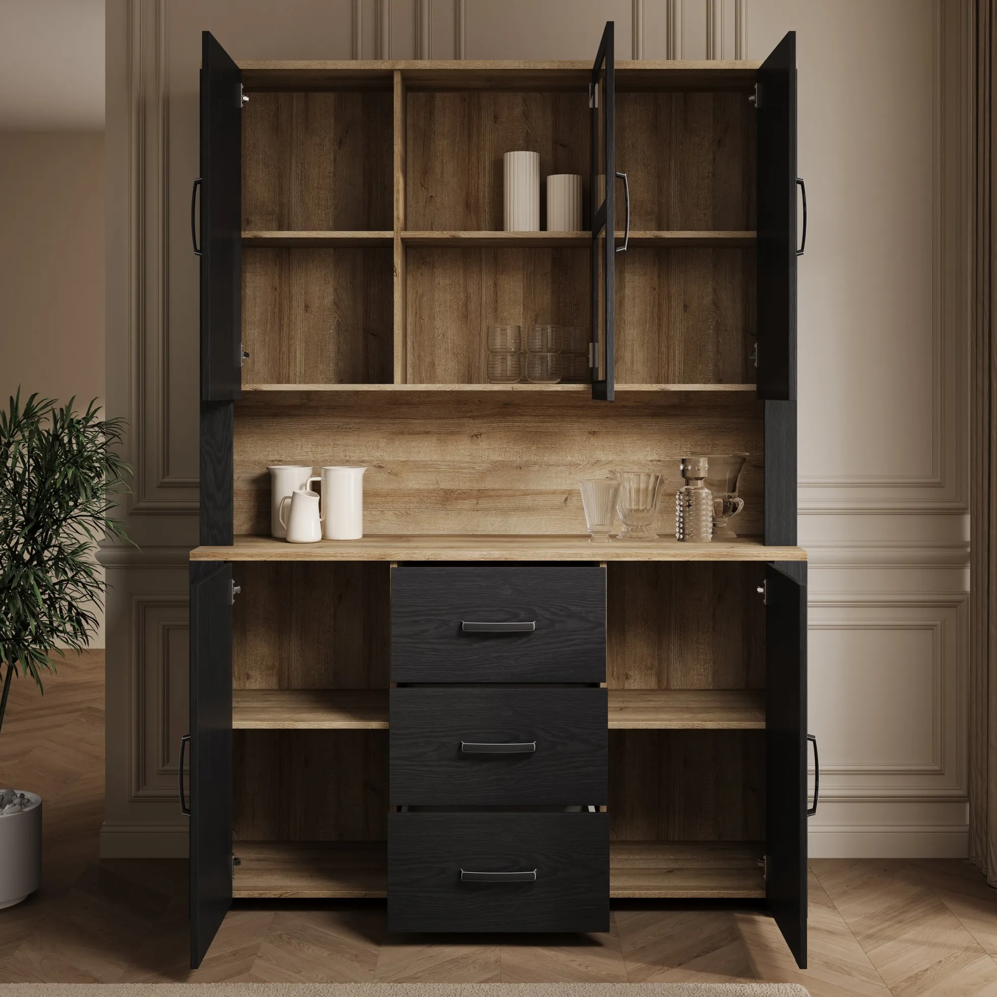 Borello - Buffetkast - Zwart - 146x42x205 cm